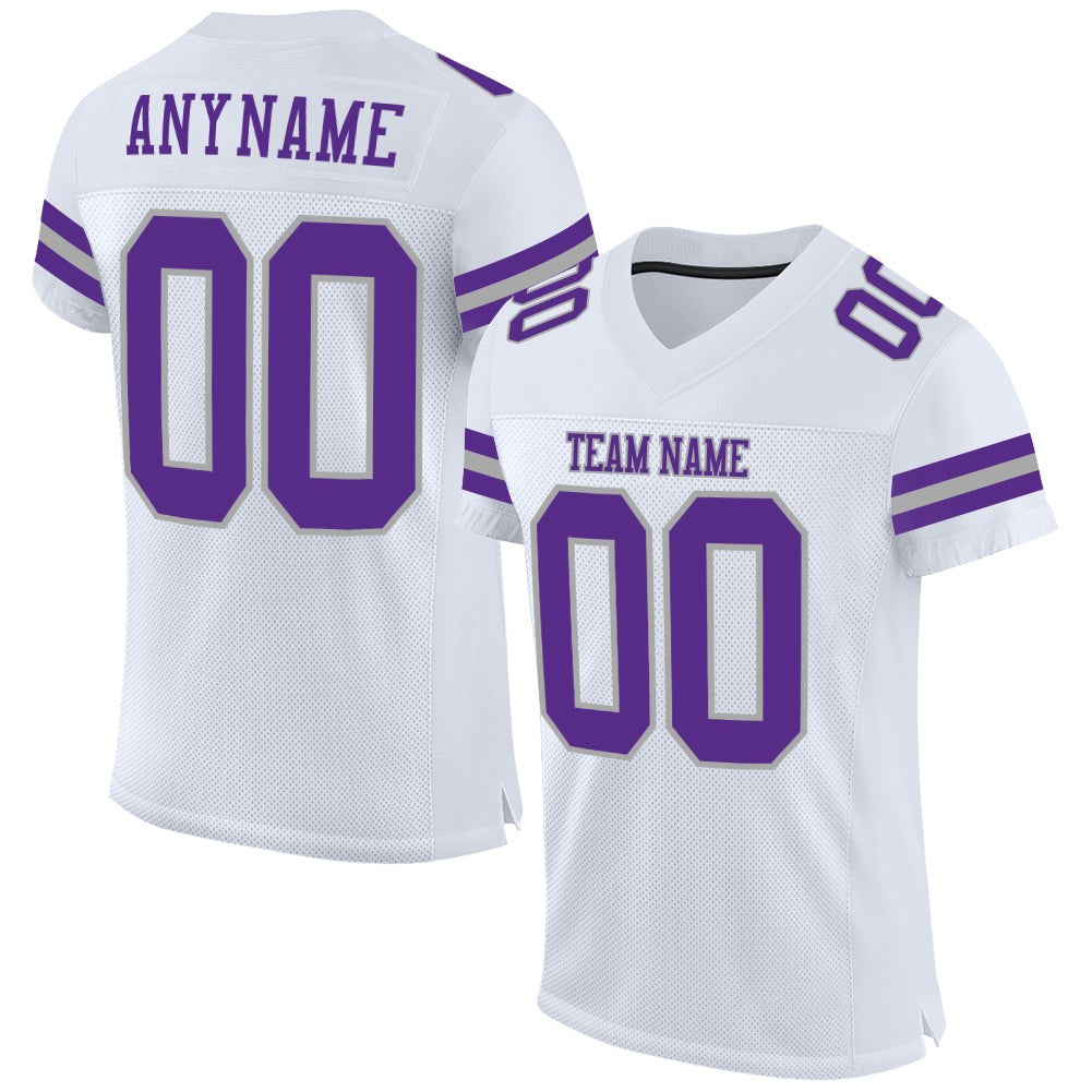 Custom White Purple-Gray Mesh Authentic Football Jersey photo 1