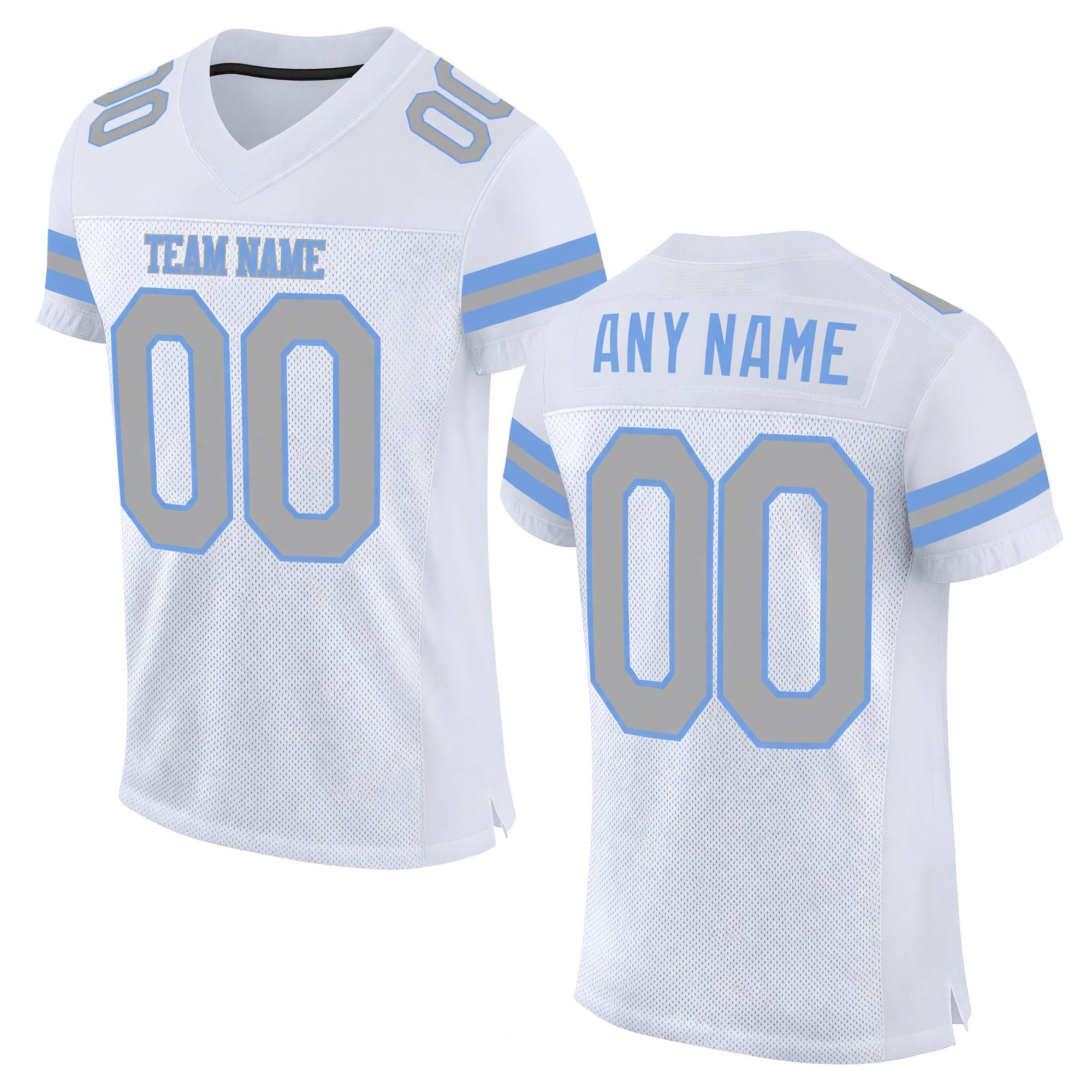 Custom White Gray-Light Blue Mesh Authentic Football Jersey