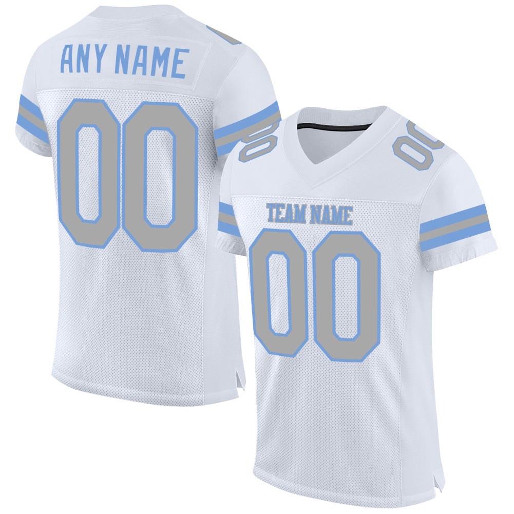 Custom White Gray-Light Blue Mesh Authentic Football Jersey photo 1
