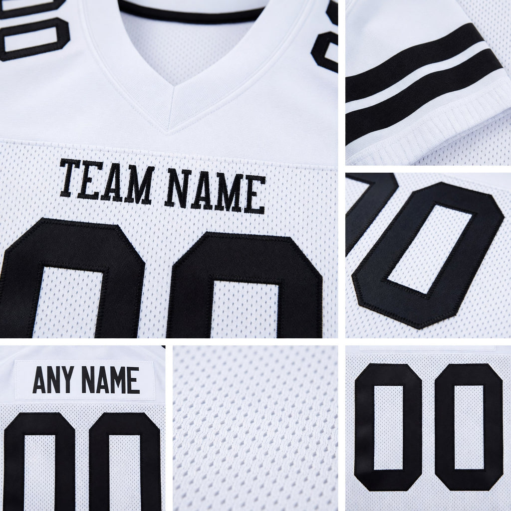 Custom White Black Mesh Authentic Football Jersey detail