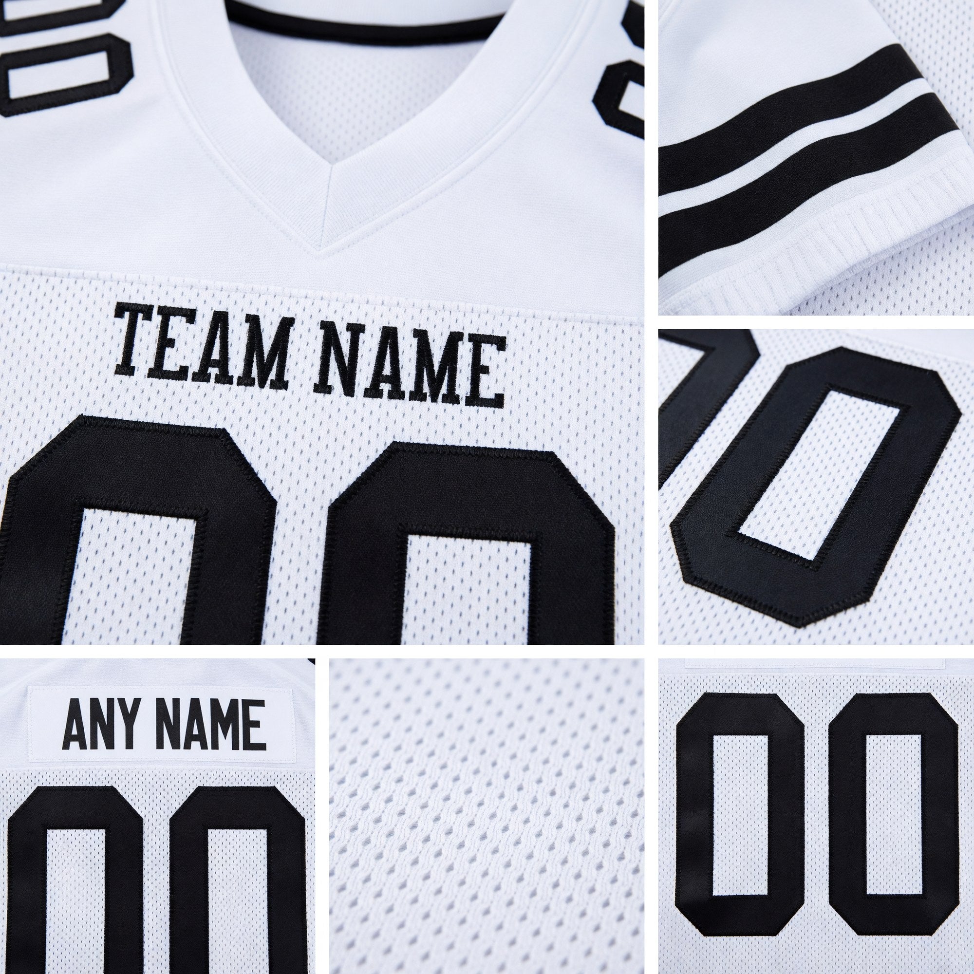 Custom White Black Mesh Authentic Football Jersey detail