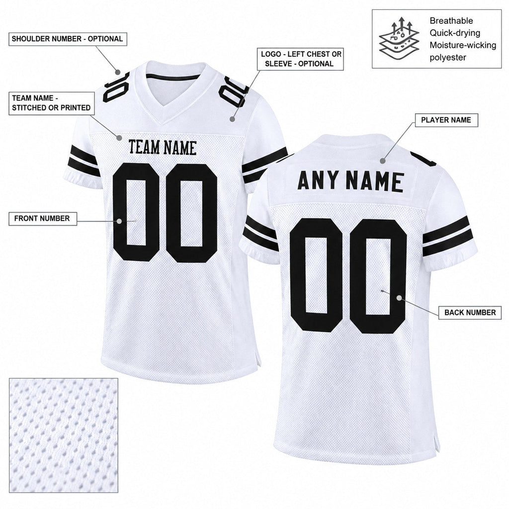 Custom White Mesh Authentic Football Jersey with Black Lettering Design 0635 customization guide