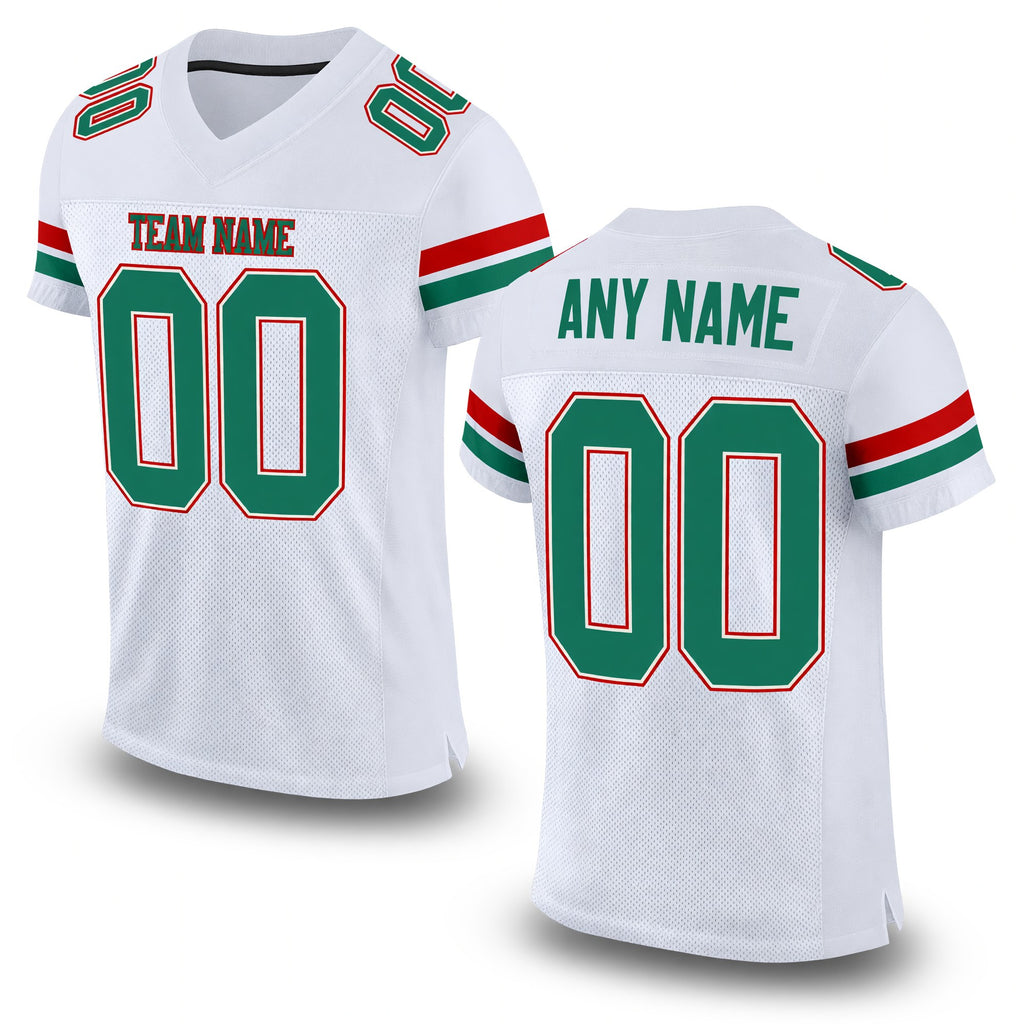 Custom White Kelly Green-Red Mesh Authentic Football Jersey