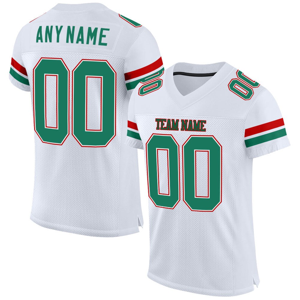 Custom White Kelly Green-Red Mesh Authentic Football Jersey photo 1