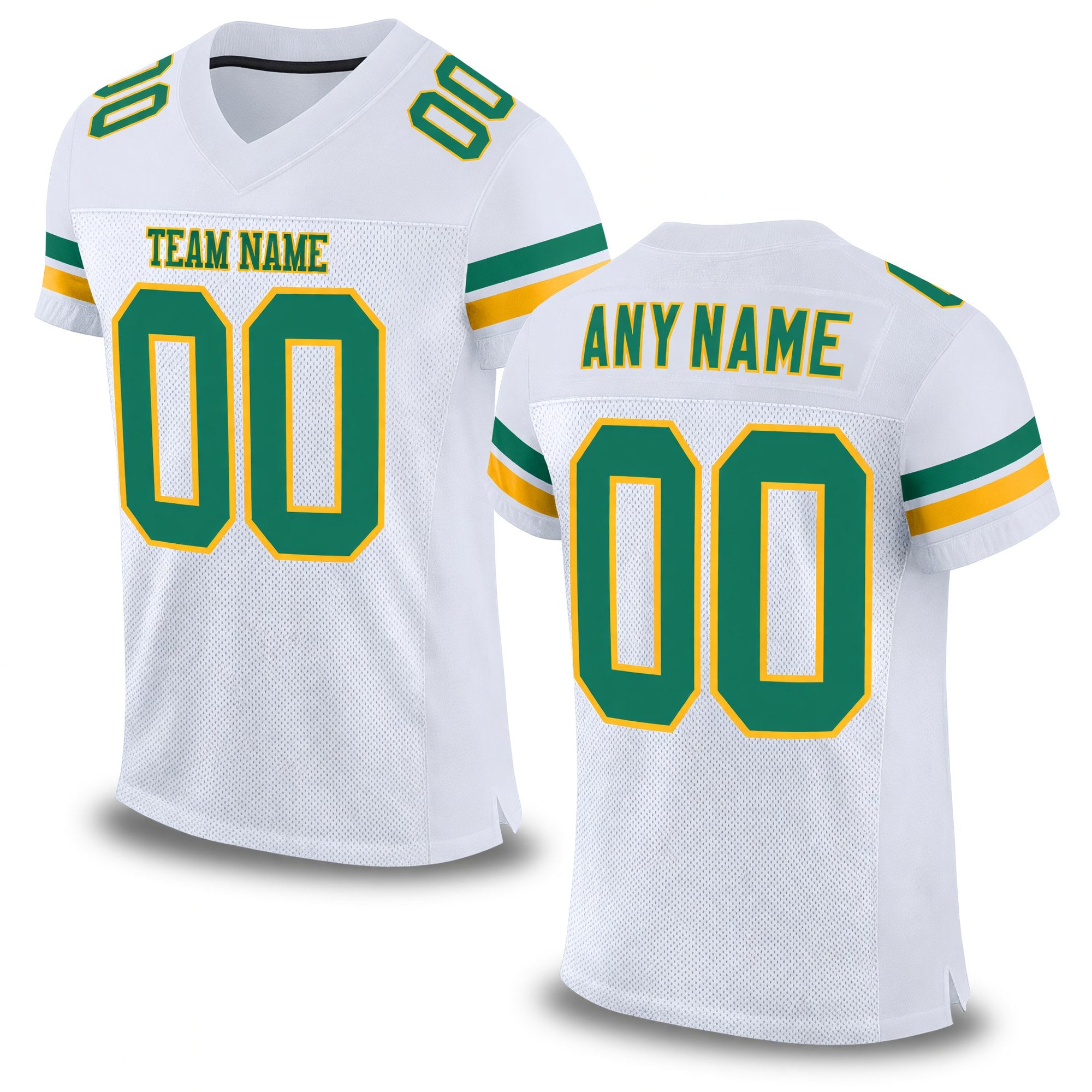 Custom White Kelly Green-Gold Mesh Authentic Football Jersey
