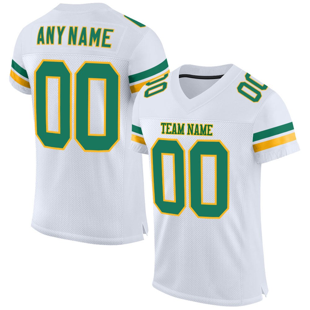 Custom White Kelly Green-Gold Mesh Authentic Football Jersey photo 1