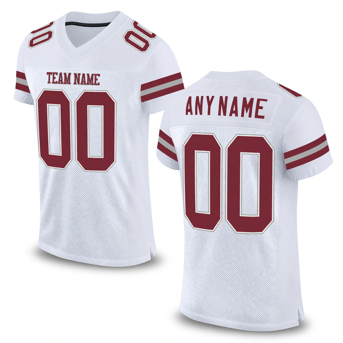 Custom White Burgundy-Gray Mesh Authentic Football Jersey