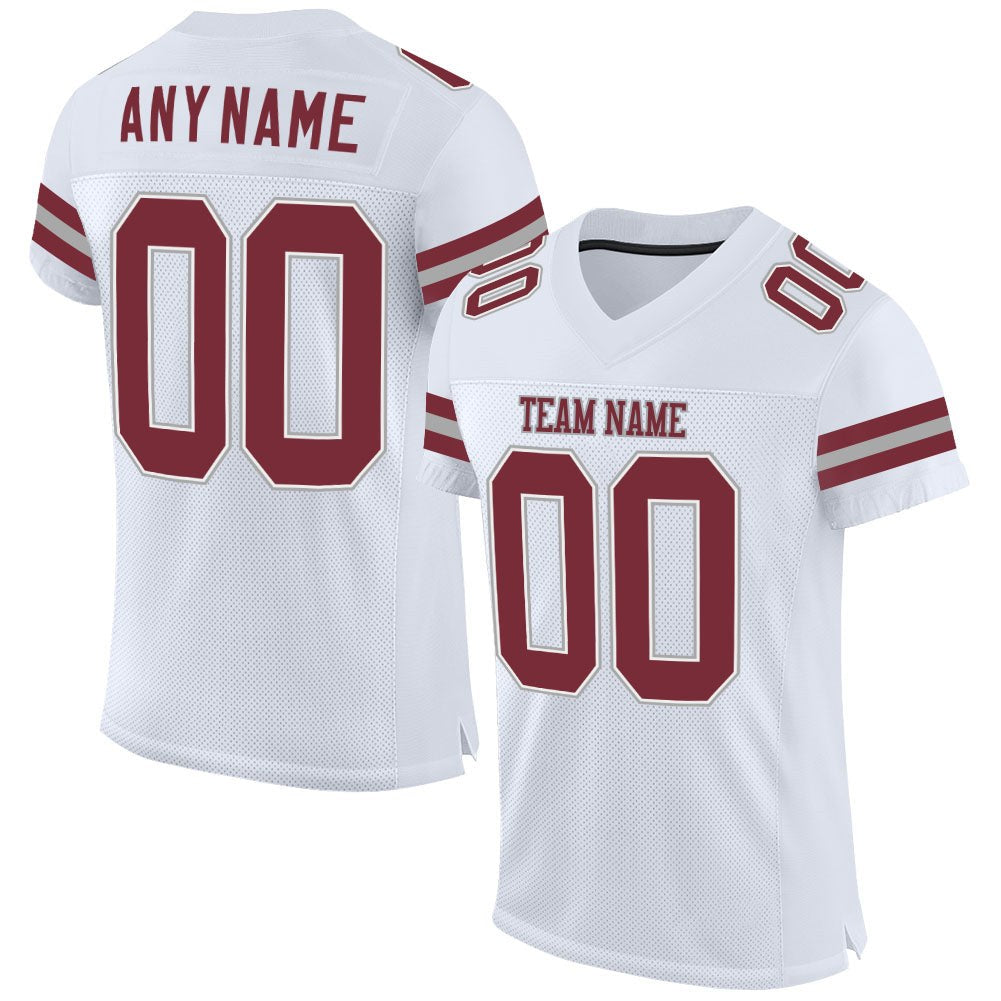 Custom White Burgundy-Gray Mesh Authentic Football Jersey photo 1
