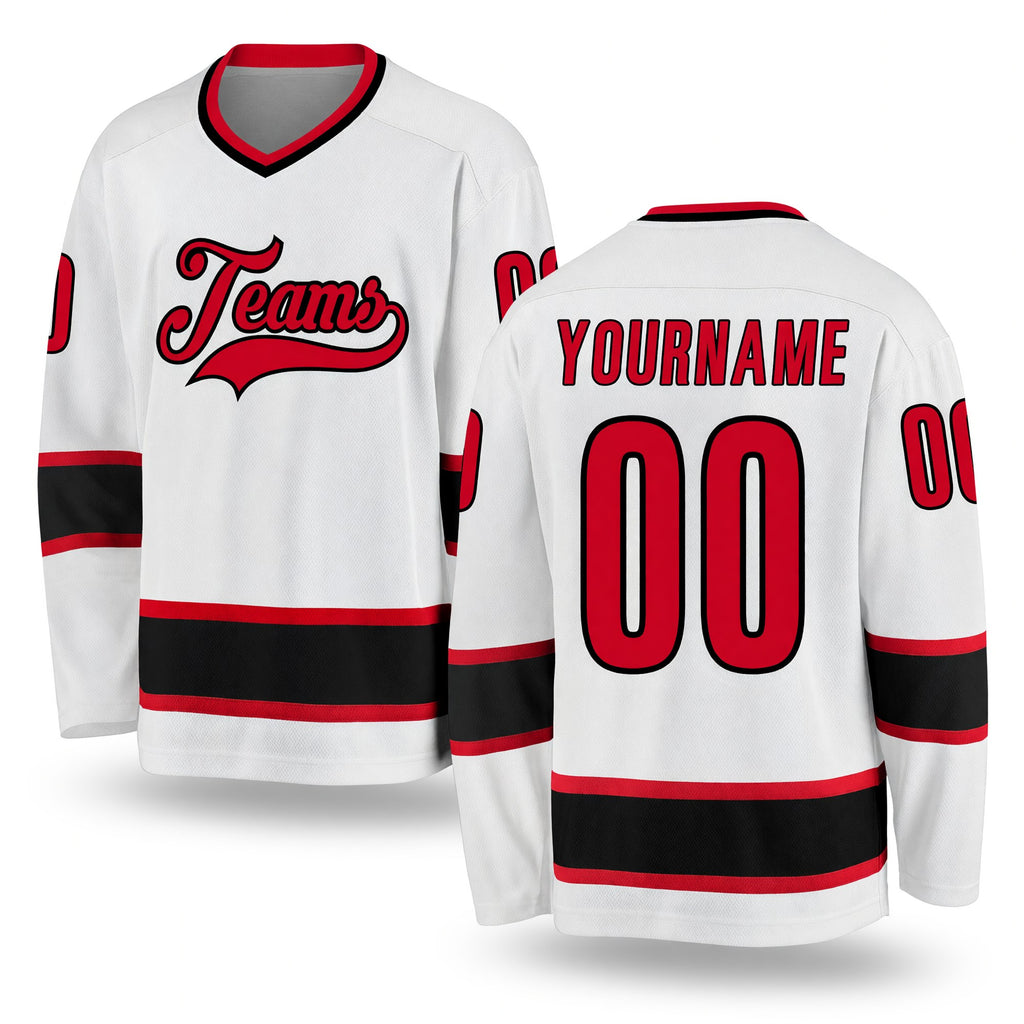 Custom White Red-Black Hockey Jersey