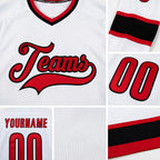 Custom White Red-Black Hockey Jersey detail