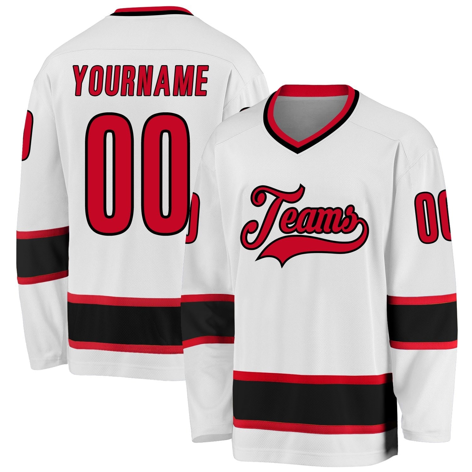 Custom White Red-Black Hockey Jersey photo 1