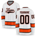 Custom White Black-Orange Hockey Jersey