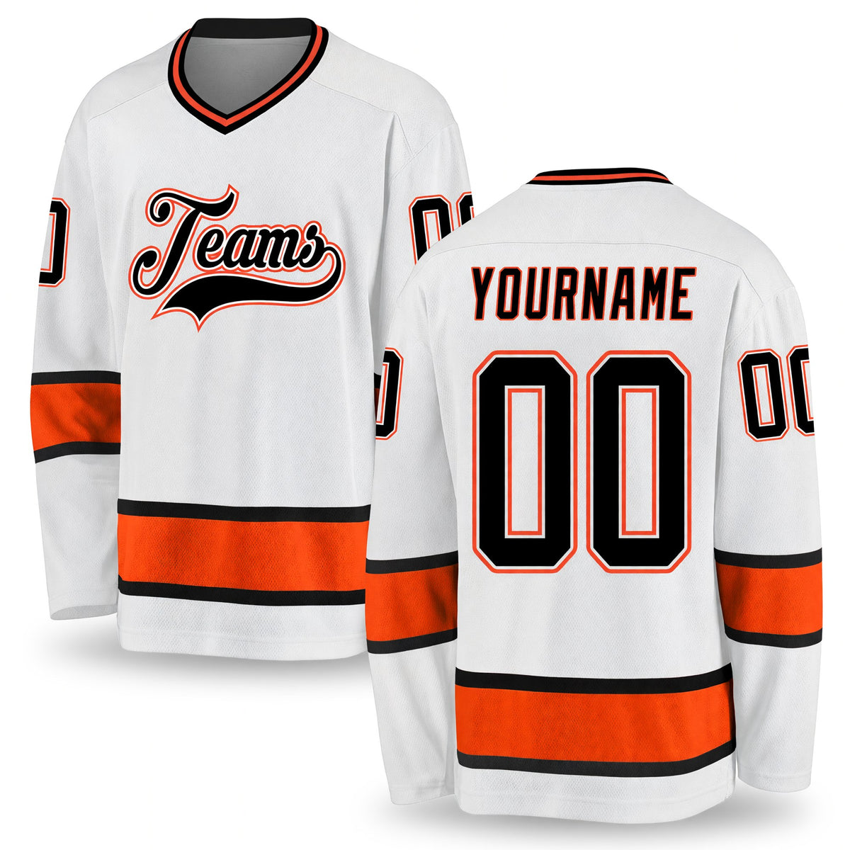 Custom White Black-Orange Hockey Jersey
