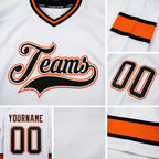Custom White Black-Orange Hockey Jersey detail