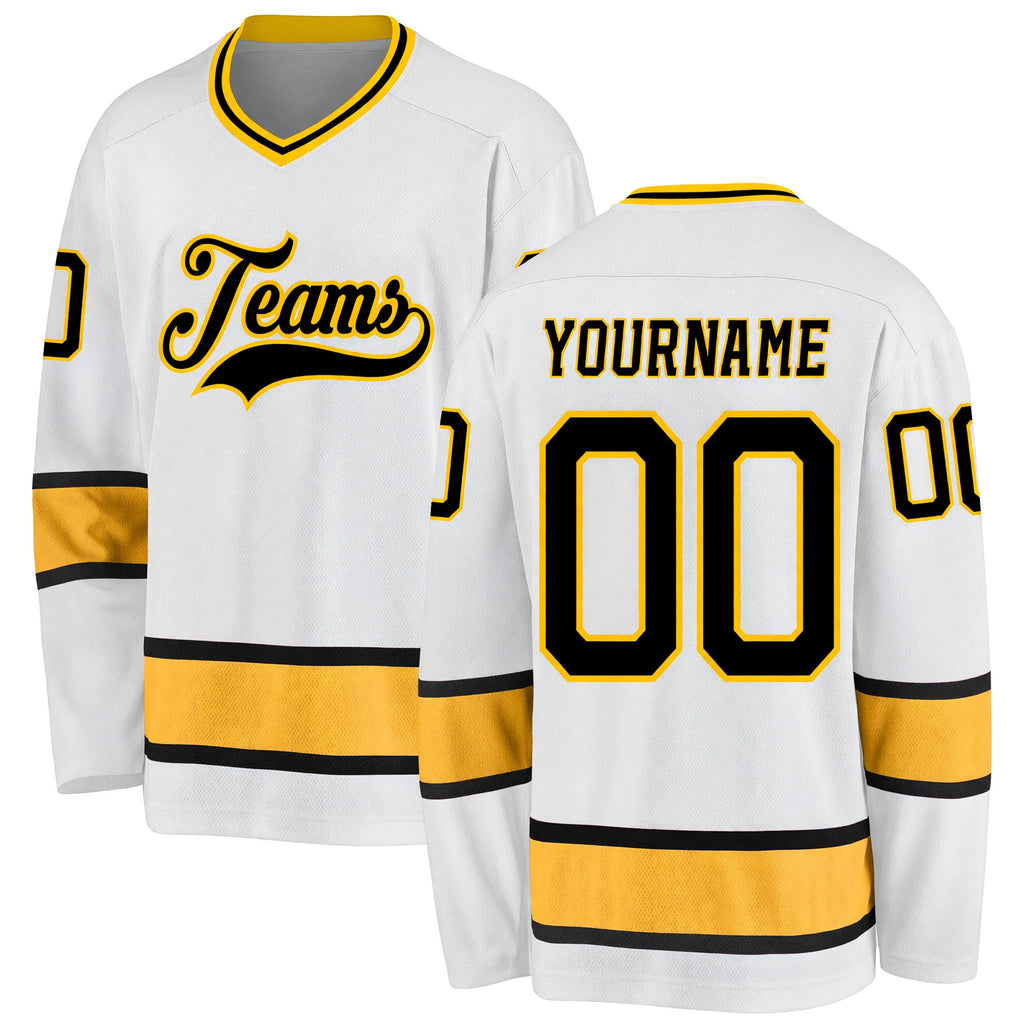 Custom White Black-Gold Hockey Jersey