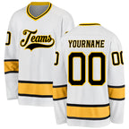 Custom White Black-Gold Hockey Jersey