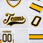 Custom White Black-Gold Hockey Jersey detail