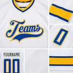 Custom White Royal-Gold Hockey Jersey detail
