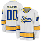 Custom White Royal-Gold Hockey Jersey photo 1