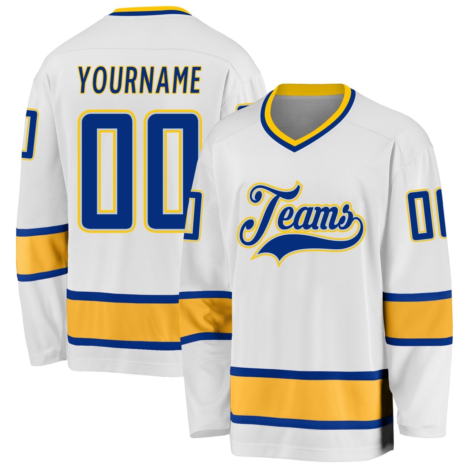 Custom White Royal-Gold Hockey Jersey photo 1