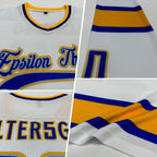 Custom White Royal-Gold Hockey Jersey photo 2