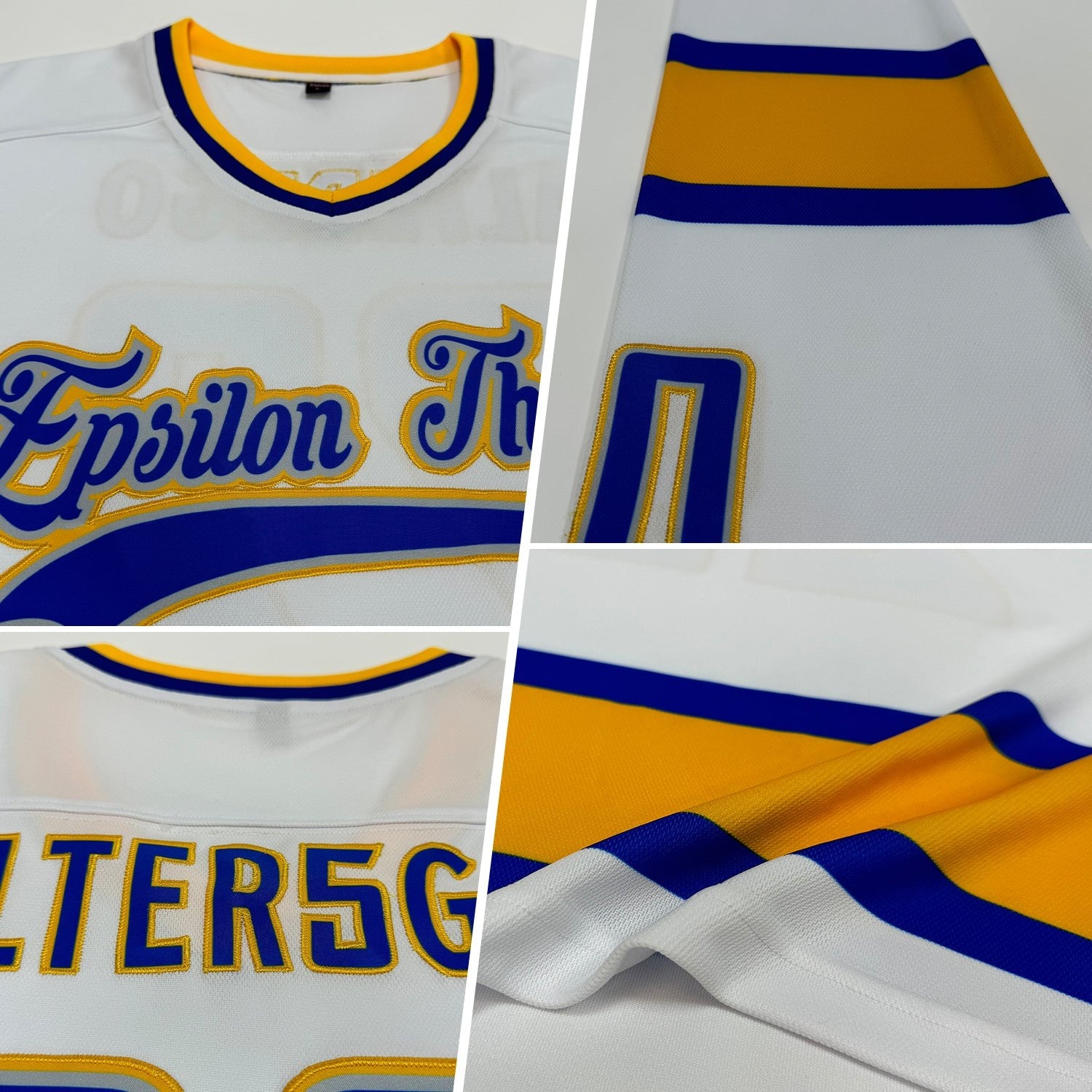 Custom White Royal-Gold Hockey Jersey photo 2