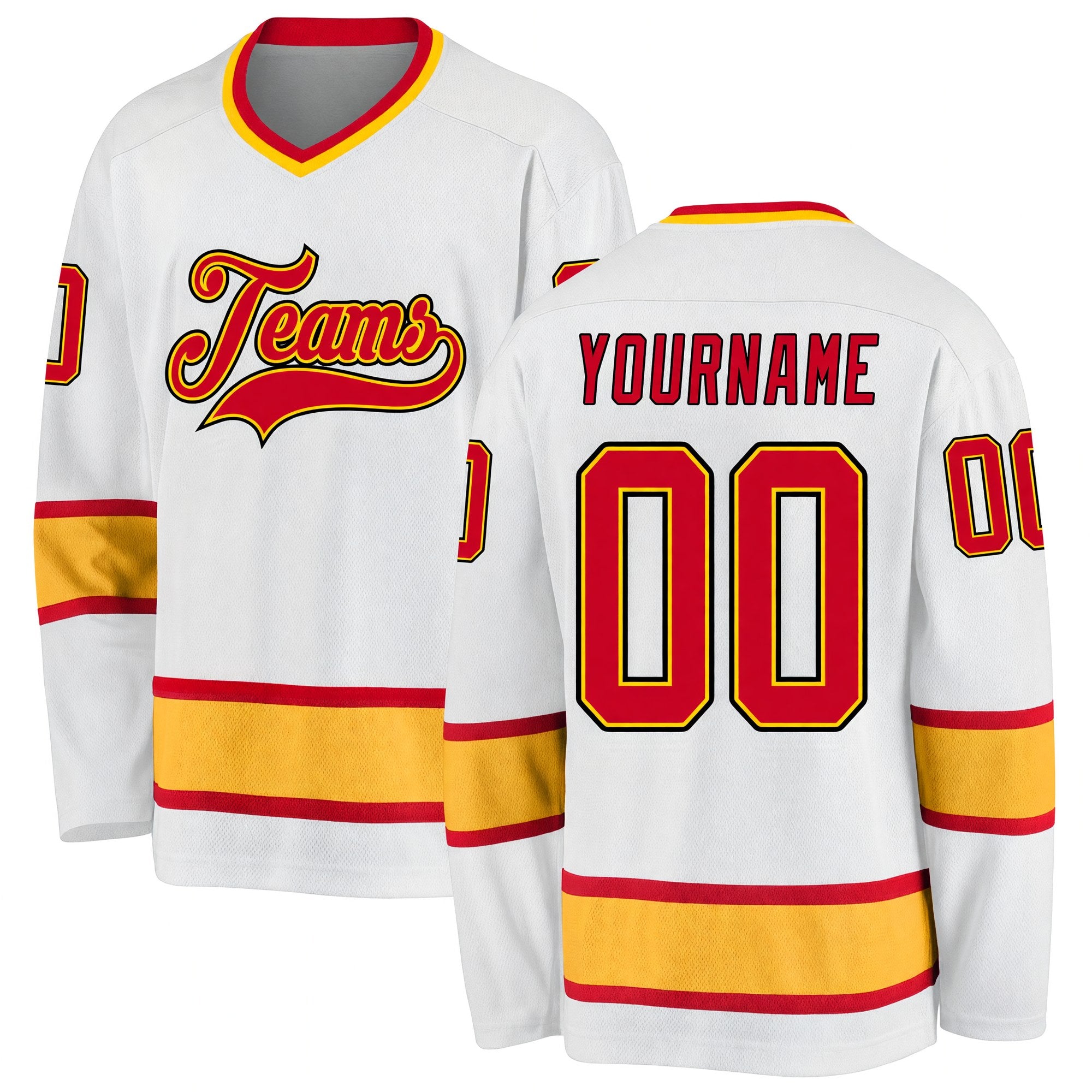 Custom White Red-Gold Hockey Jersey