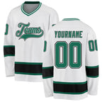 Custom White Kelly Green-Black Hockey Jersey