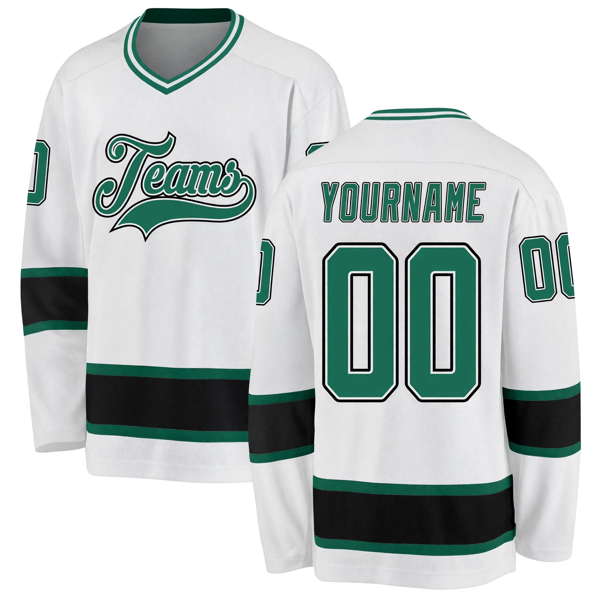 Custom White Kelly Green-Black Hockey Jersey