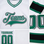 Custom White Kelly Green-Black Hockey Jersey detail