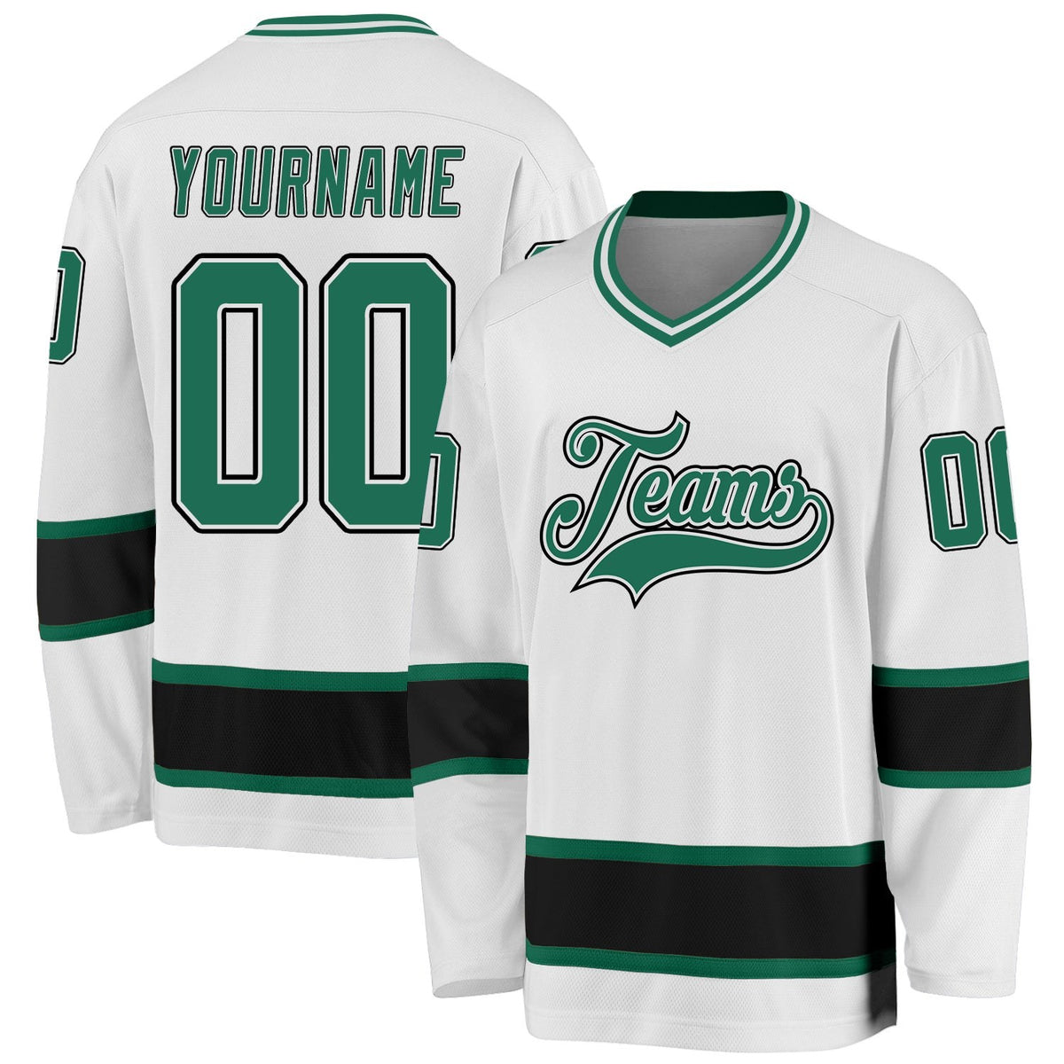 Custom White Kelly Green-Black Hockey Jersey photo 1