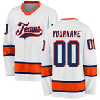 Custom White Navy-Orange Hockey Jersey