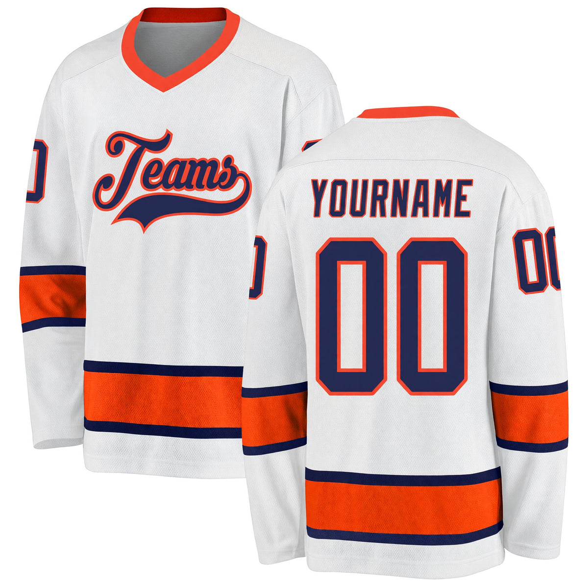 Custom White Navy-Orange Hockey Jersey