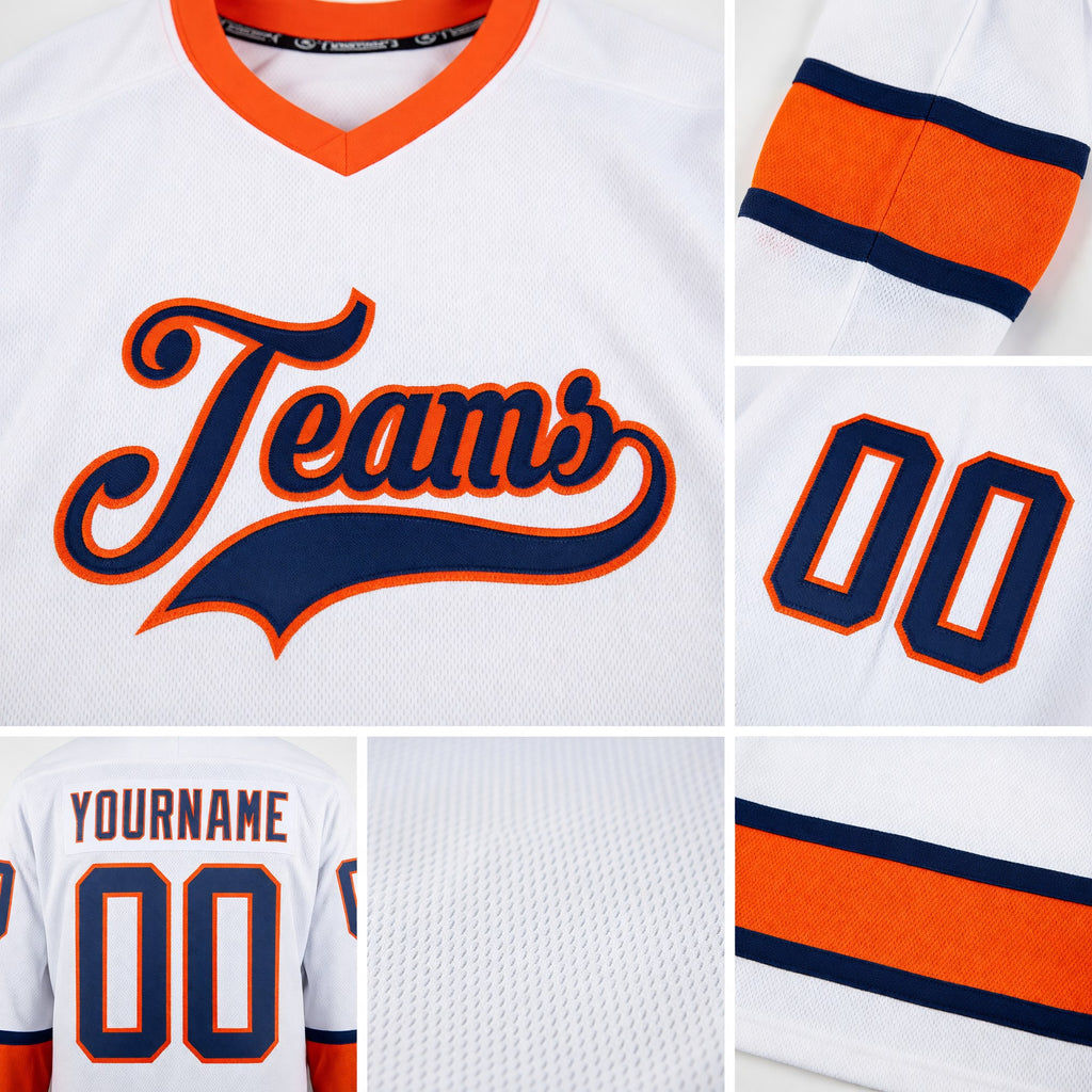 Custom White Navy-Orange Hockey Jersey detail