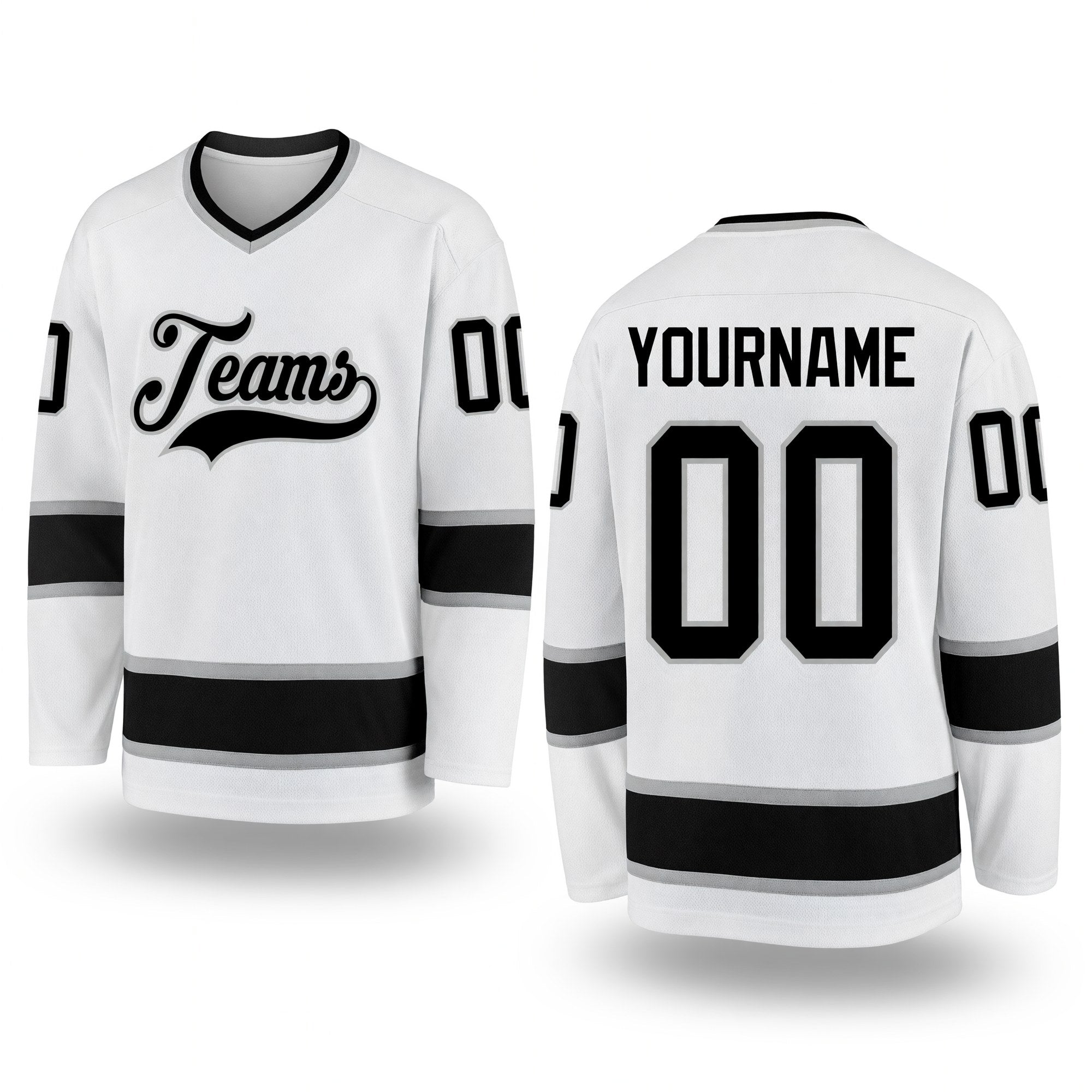 Custom White Black-Gray Hockey Jersey