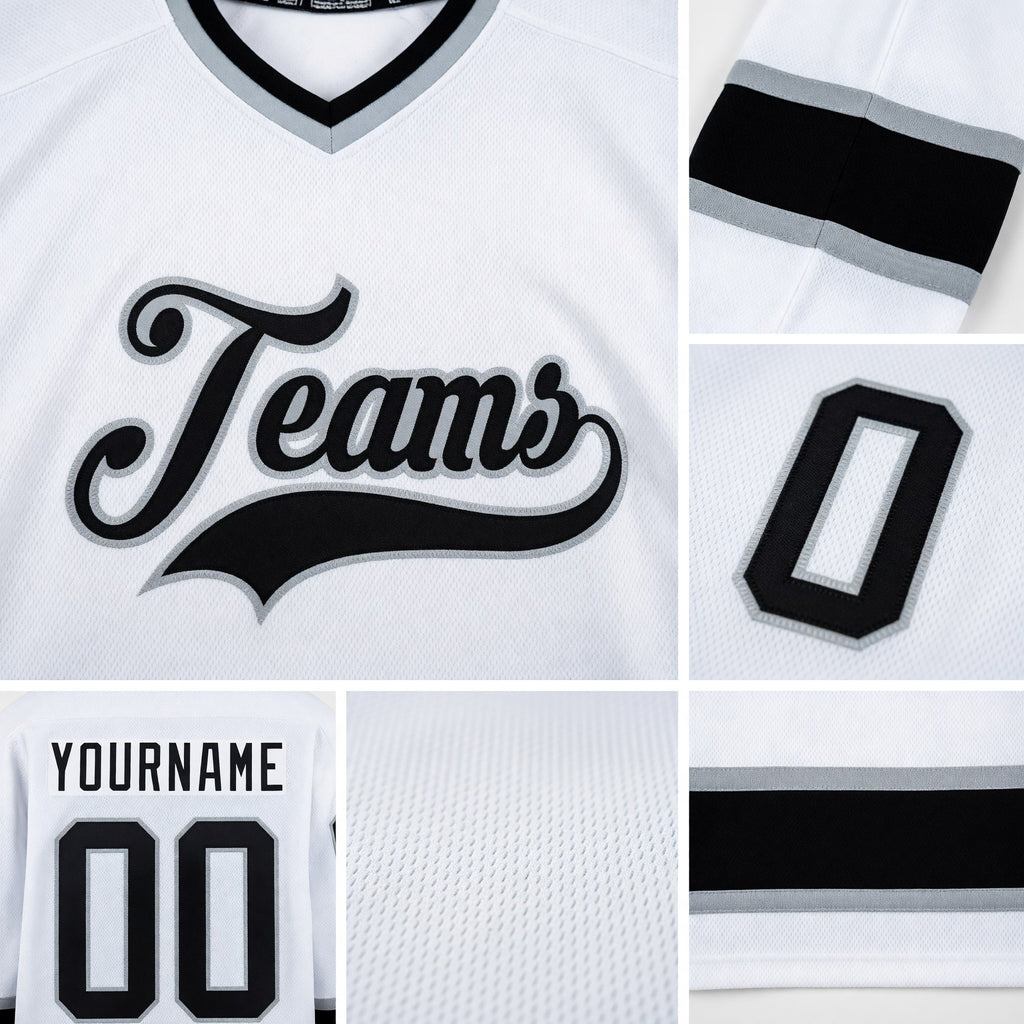 Custom White Black-Gray Hockey Jersey detail