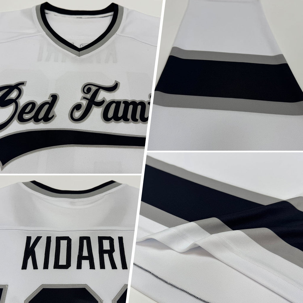 Custom White Black-Gray Hockey Jersey photo 2