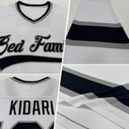 Custom White Black-Gray Hockey Jersey photo 2
