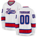 Custom White Royal-Red Hockey Jersey