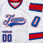 Custom White Royal-Red Hockey Jersey detail