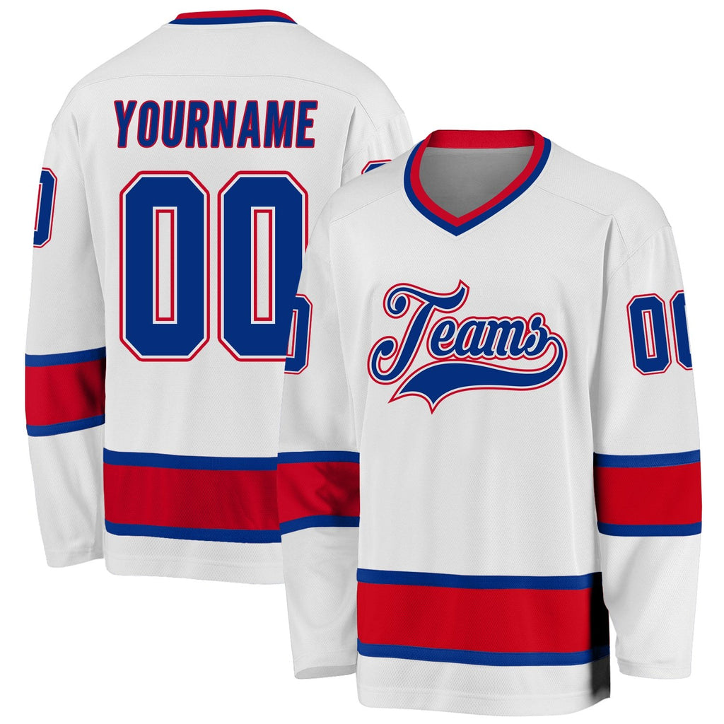 Custom White Royal-Red Hockey Jersey photo 1