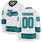 Custom White Aqua-Black Hockey Jersey