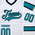 Custom White Aqua-Black Hockey Jersey detail
