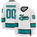 Custom White Aqua-Black Hockey Jersey photo 1