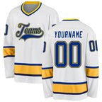 Custom White Royal-Gold Hockey Jersey