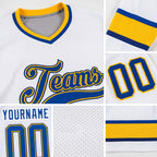 Custom White Royal-Gold Hockey Jersey detail