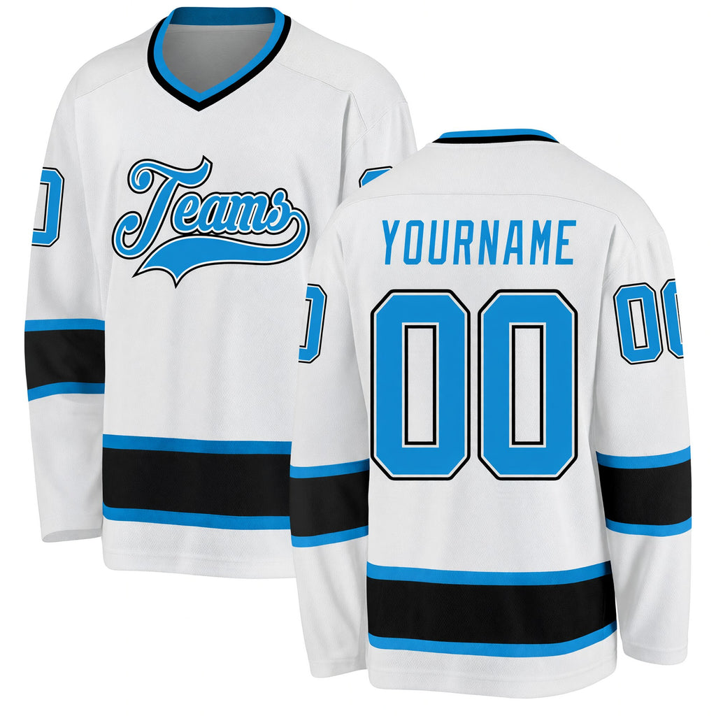 Custom White Blue-Black Hockey Jersey