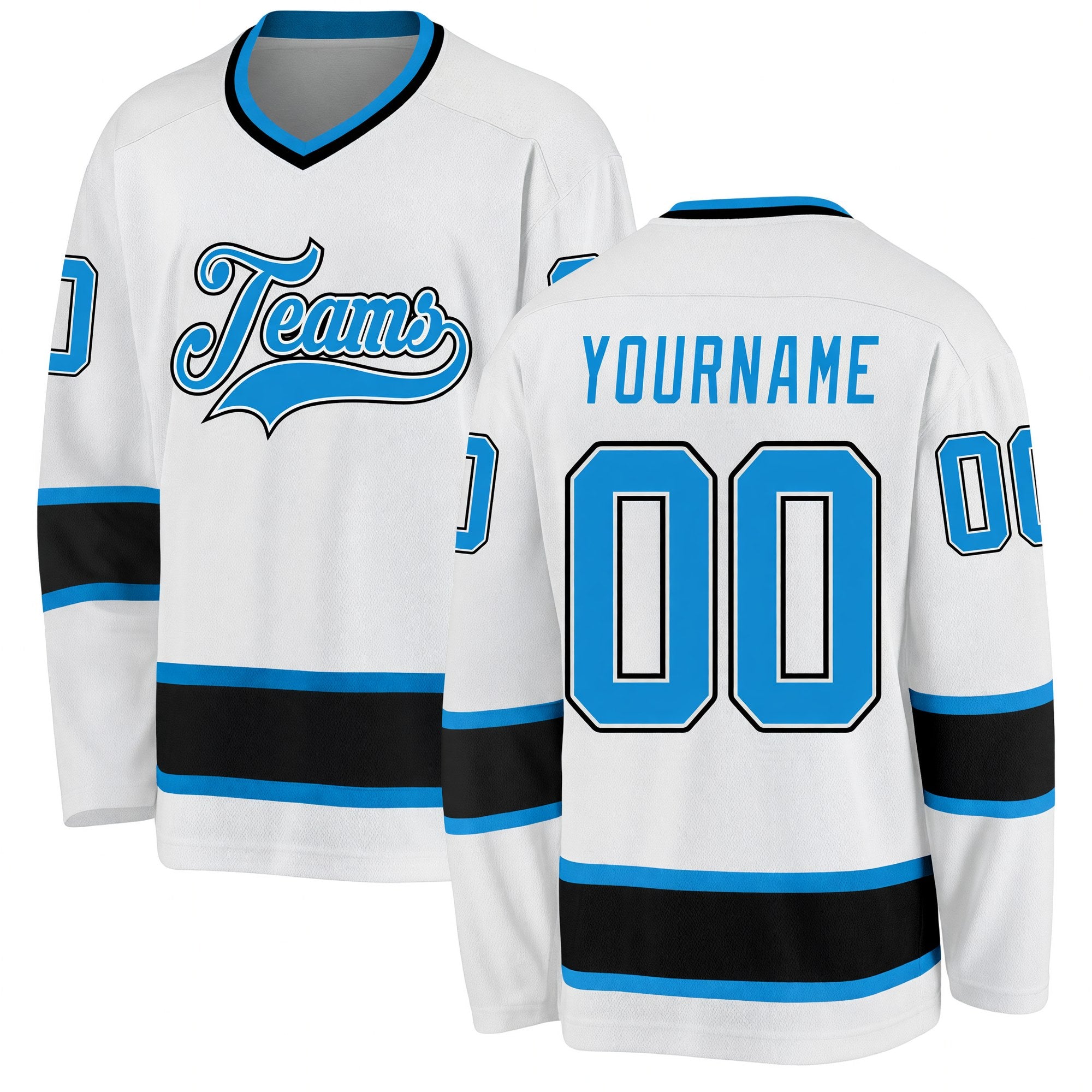 Custom White Blue-Black Hockey Jersey