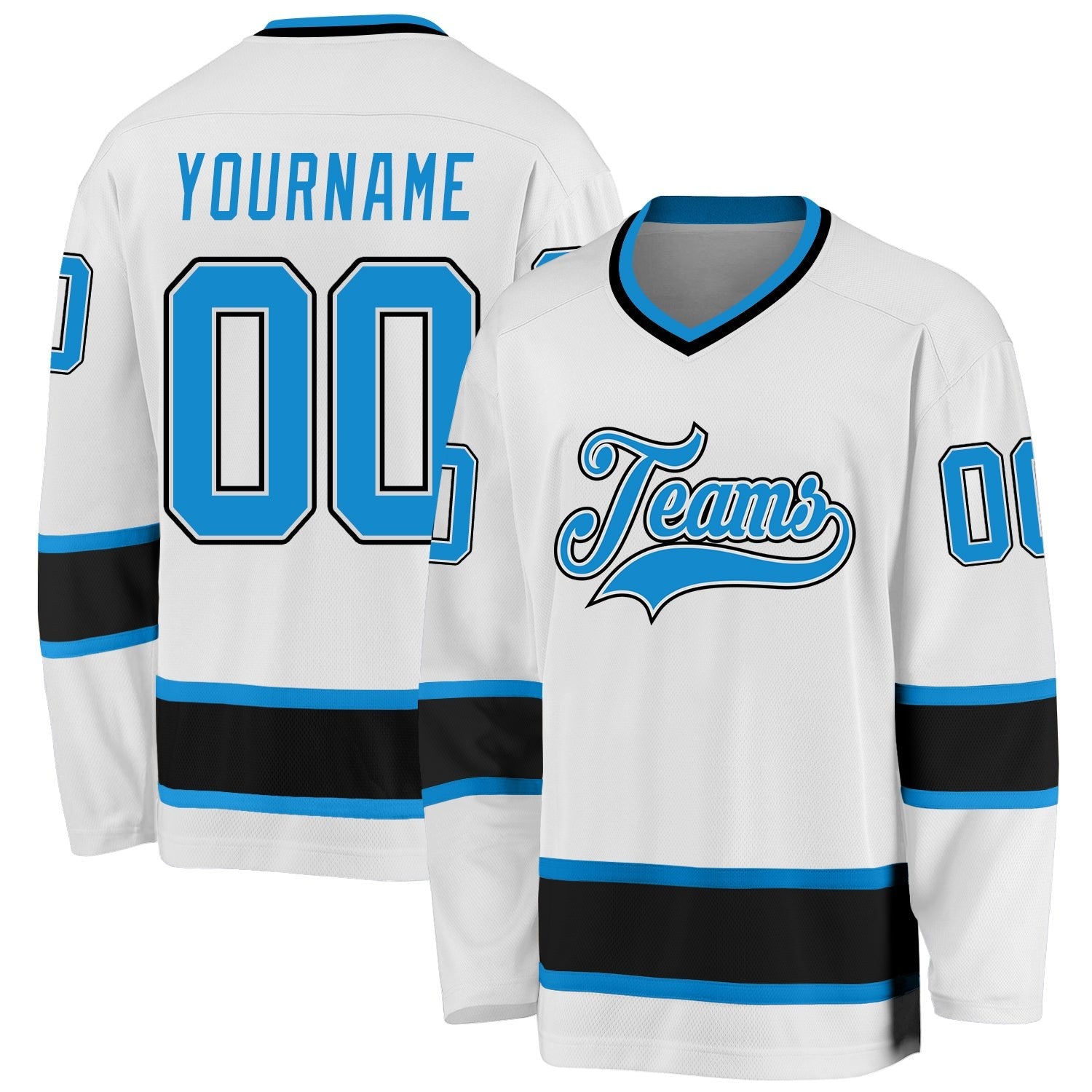 Custom White Blue-Black Hockey Jersey photo 1