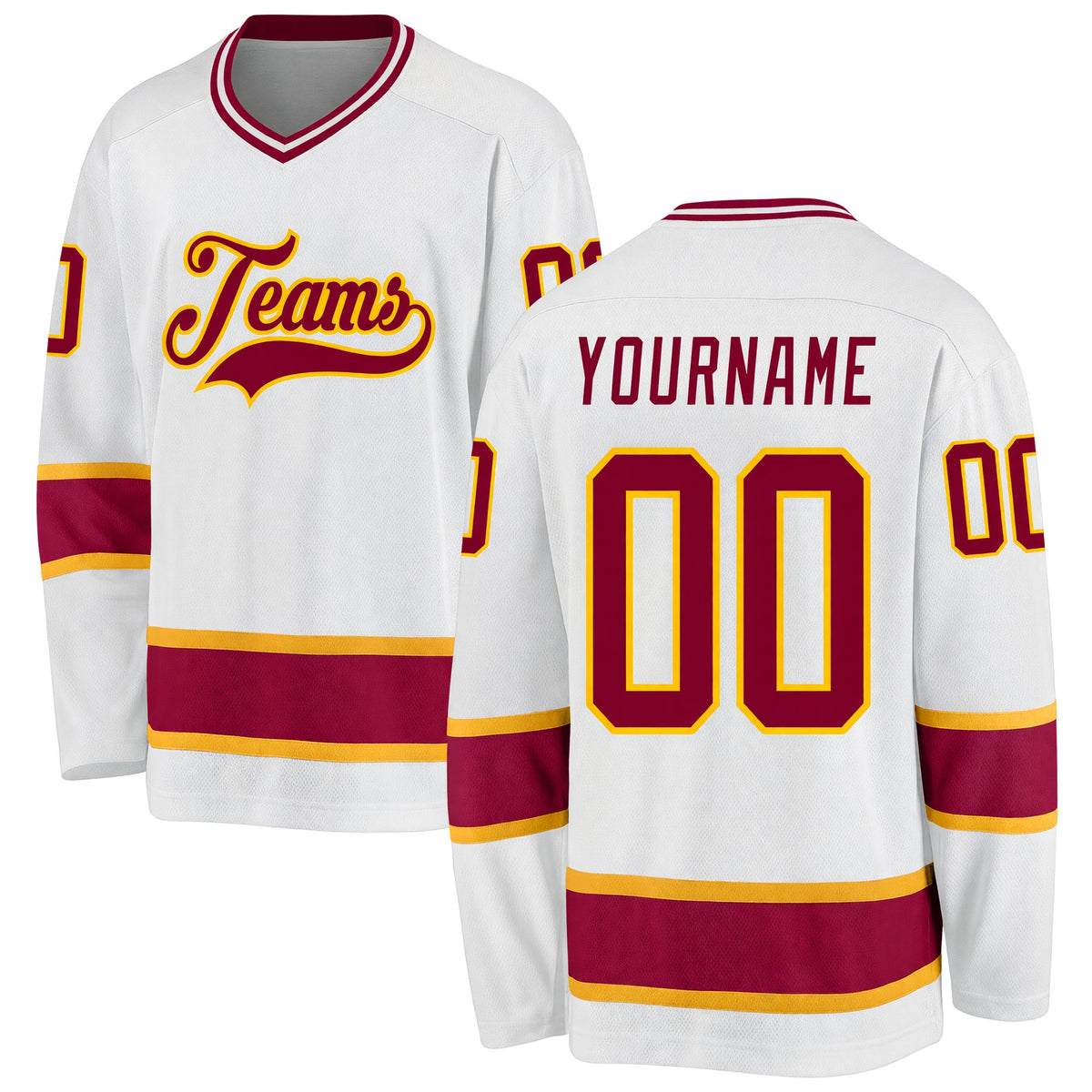Custom White Maroon-Gold Hockey Jersey
